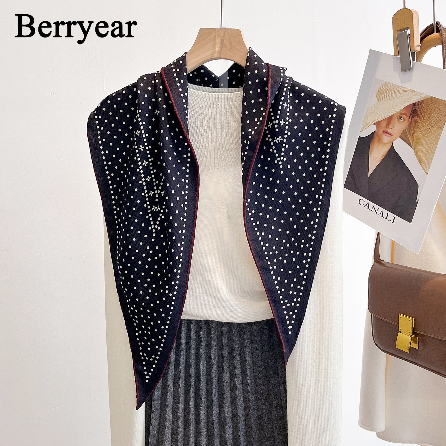 波点真丝羊毛围巾丝巾女护颈领巾