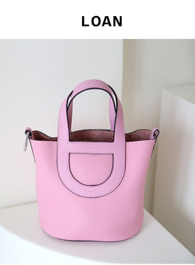 loan头层牛皮猪鼻子菜篮子水桶包女2023新款真皮手提包单肩loop包