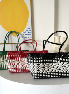 loan新款编织包海边度假沙滩包百搭托特包慵懒风菜篮子包单肩背包