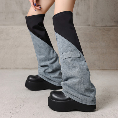 真皮过膝盖长筒靴女松糕底鞋大圆头高跟时装靴复古风厚底喇叭靴