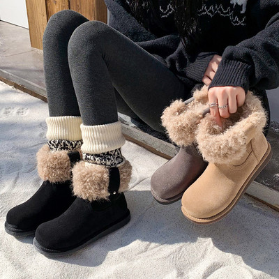 松糕底雪地靴女厚底中筒靴防滑耐磨棉靴东北加绒保暖皮毛一体靴