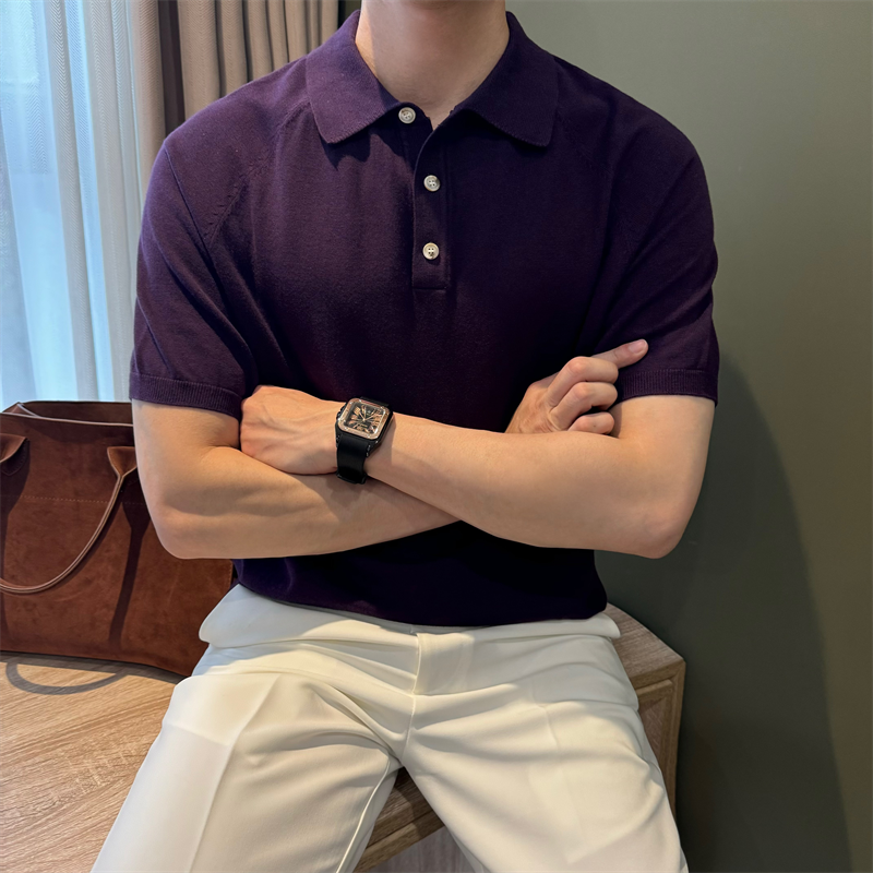 夏季老钱14针插肩袖polo衫男