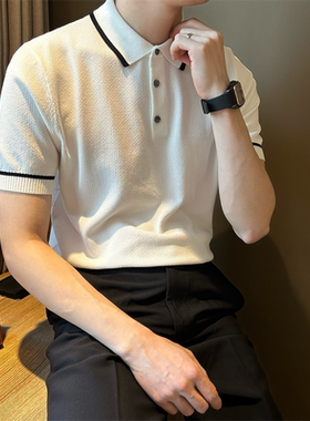 NR先生轻熟风时尚针织男POLO衫小香风短袖上衣修身休闲翻领T恤潮