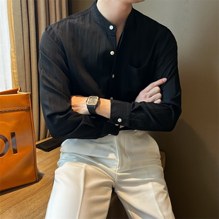 男带口袋设计感简约原宿风格 NR先生韩版 衬衫 长袖 衬衣 休闲立领扣式