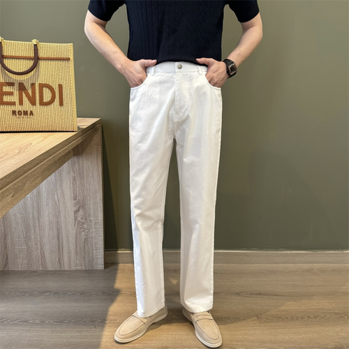 100%棉老钱白色百搭休闲裤男