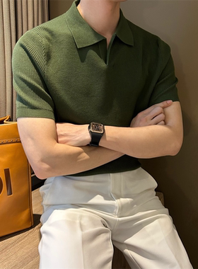 NR先生夏季短袖透气纯色针织t恤高端莱赛尔修身有型翻领休闲POLO