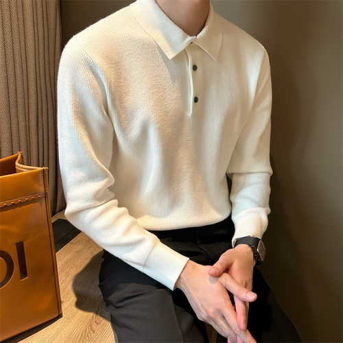 套头翻领纯色男针织polo衫