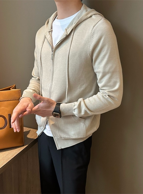 NR先生韩版休闲百搭开衫男小外套修身拉链简约运动风针织连帽卫衣