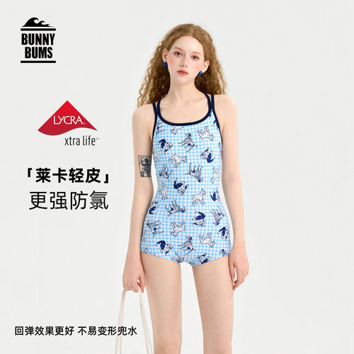 竞速泳衣女连体蓝格小狗2026新款成人游泳馆专用高级感防氯速干