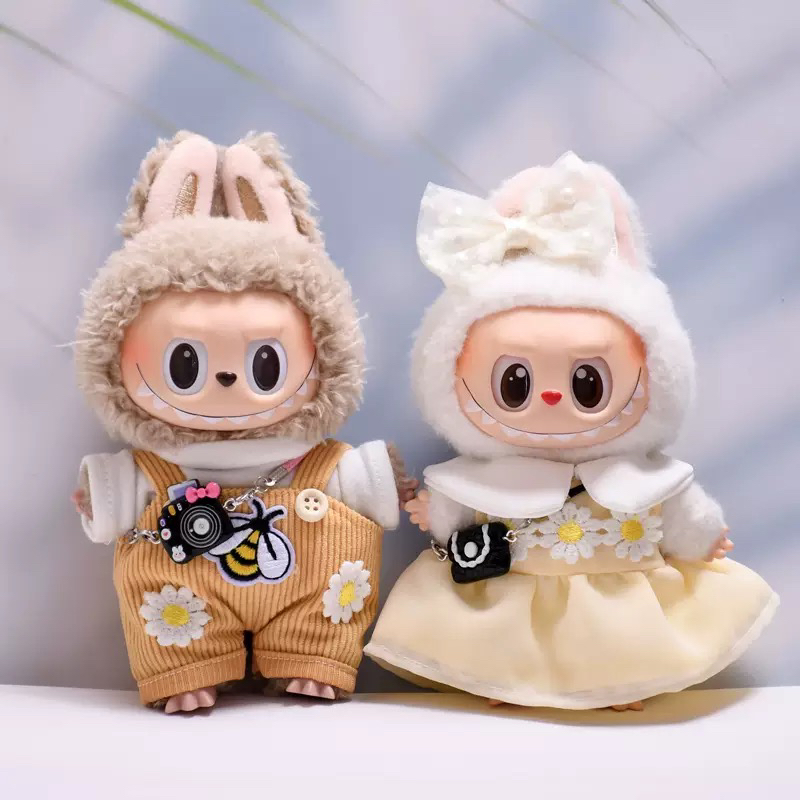 (不含娃)Labubu拉布布娃衣小蜜蜂背带裤连衣裙套装