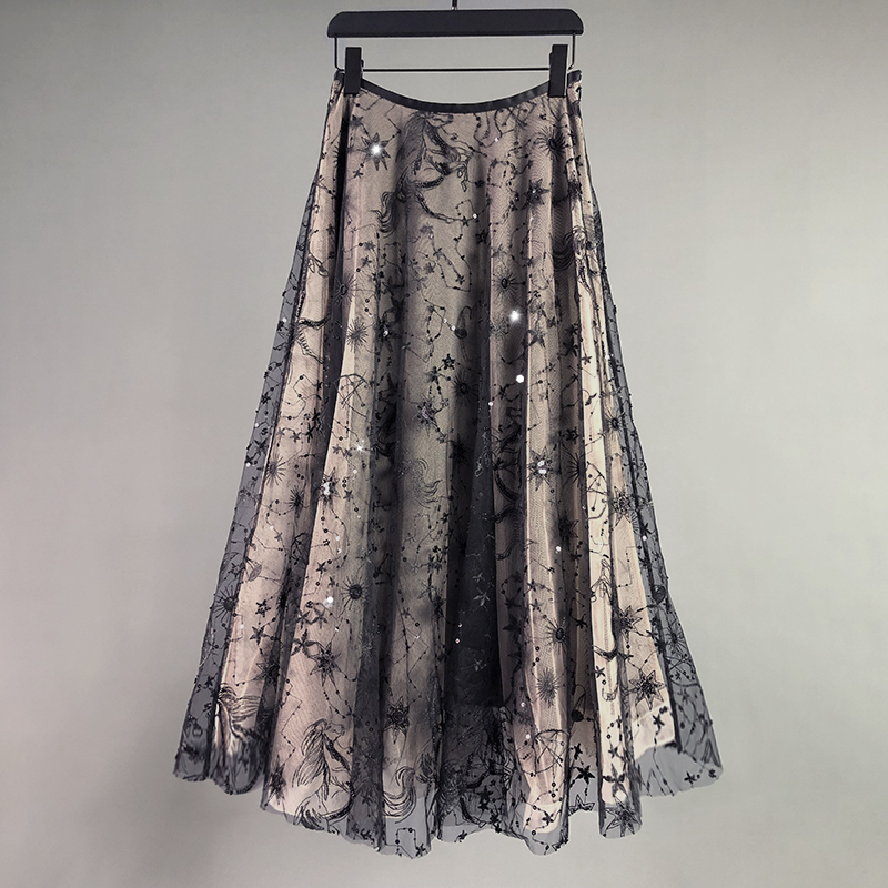 春秋新款朦胧层叠网纱裙亮片刺绣