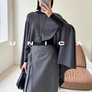 氛围感叠穿_随性飘逸羊绒披肩羊毛斗篷式针织衫毛衣