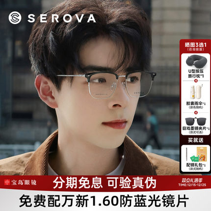 施洛华眼镜框男商务半眉毛框眼镜架可配近视眼镜镜框宝岛眼镜808