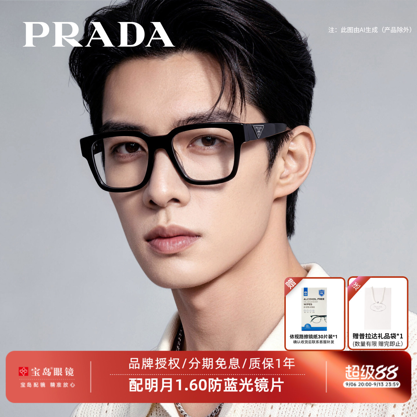 Prada普拉达眼镜框男女素颜时尚眼镜架可配近视墨镜片08ZVF/D10VD