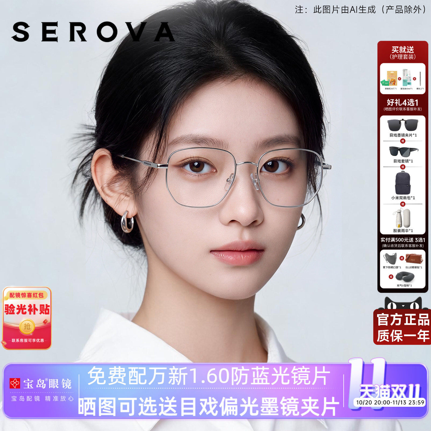 张艺兴同款施洛华眼镜框时尚多边形简约全框情侣款眼镜架SL520LAY