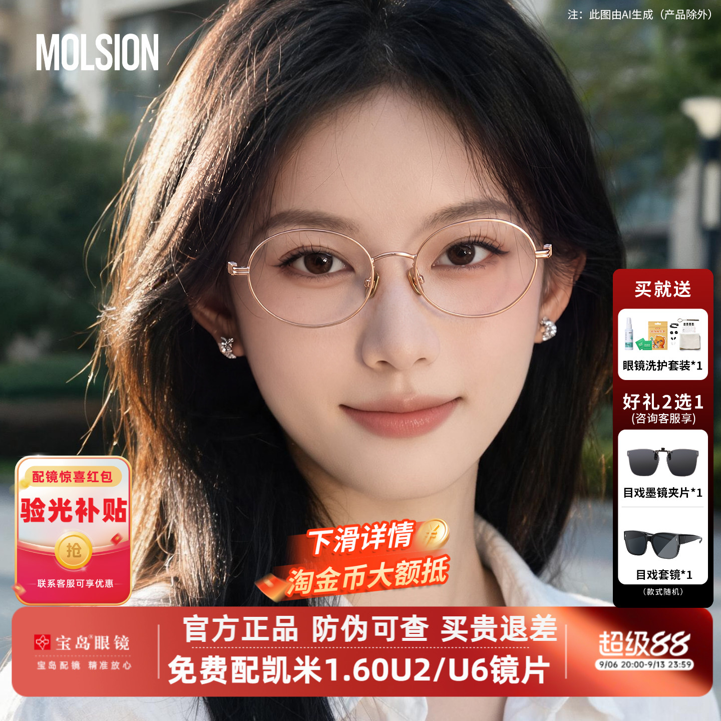 陌森椭圆书呆子近视蛋仔眼镜框女张凌赫同款可配度数镜架男MA7036