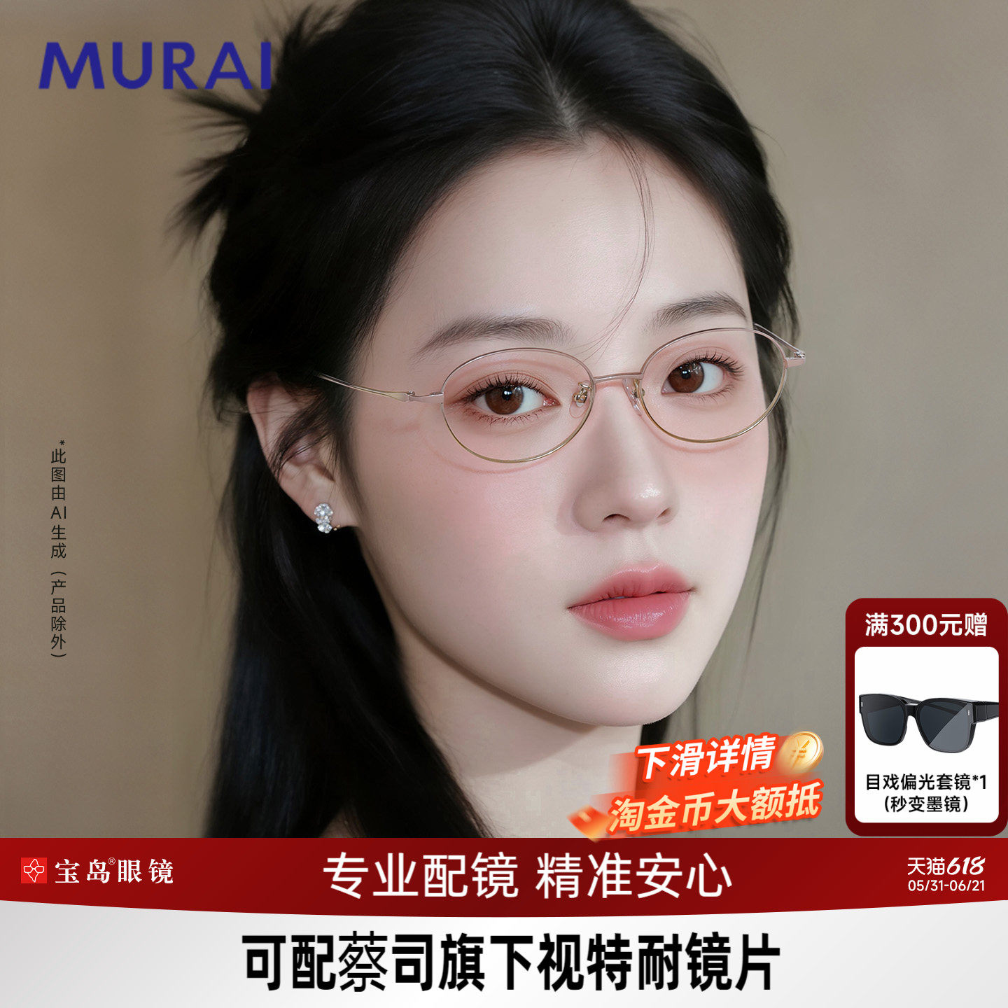 MURAI小脸近视眼镜架女款书呆子钛合金眼镜框可配小框高度近视片