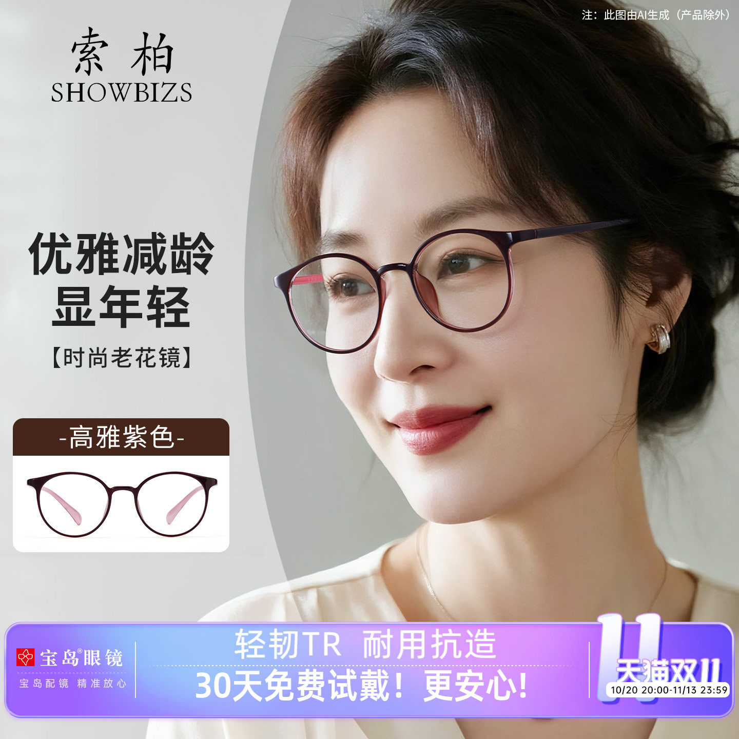 索柏老花眼镜女士防蓝光高清正品老花镜名牌官方旗舰店远近一体
