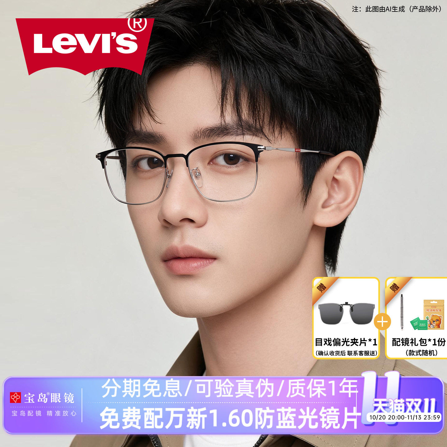 levis李维斯眼镜架男眉框商务休闲可配带度数近视眼镜架宝岛7133