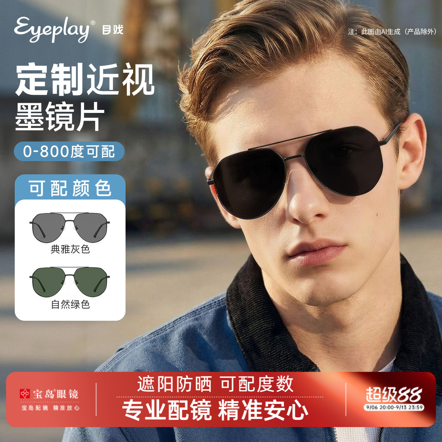 目戏近视墨镜男款可配带度数驾驶开车专用飞行员蛤蟆太阳眼镜男士