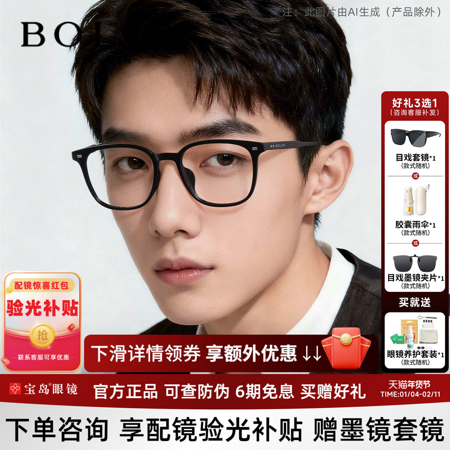 暴龙近视眼镜框方框男轻黑框可配蔡司镜片大框镜架女BJ5176/5185