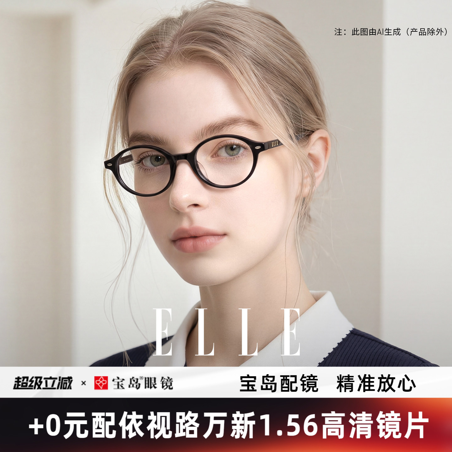 ELLE书呆子眼镜法式复古眼镜框架小框可配蔡司镜片高度数散光3006