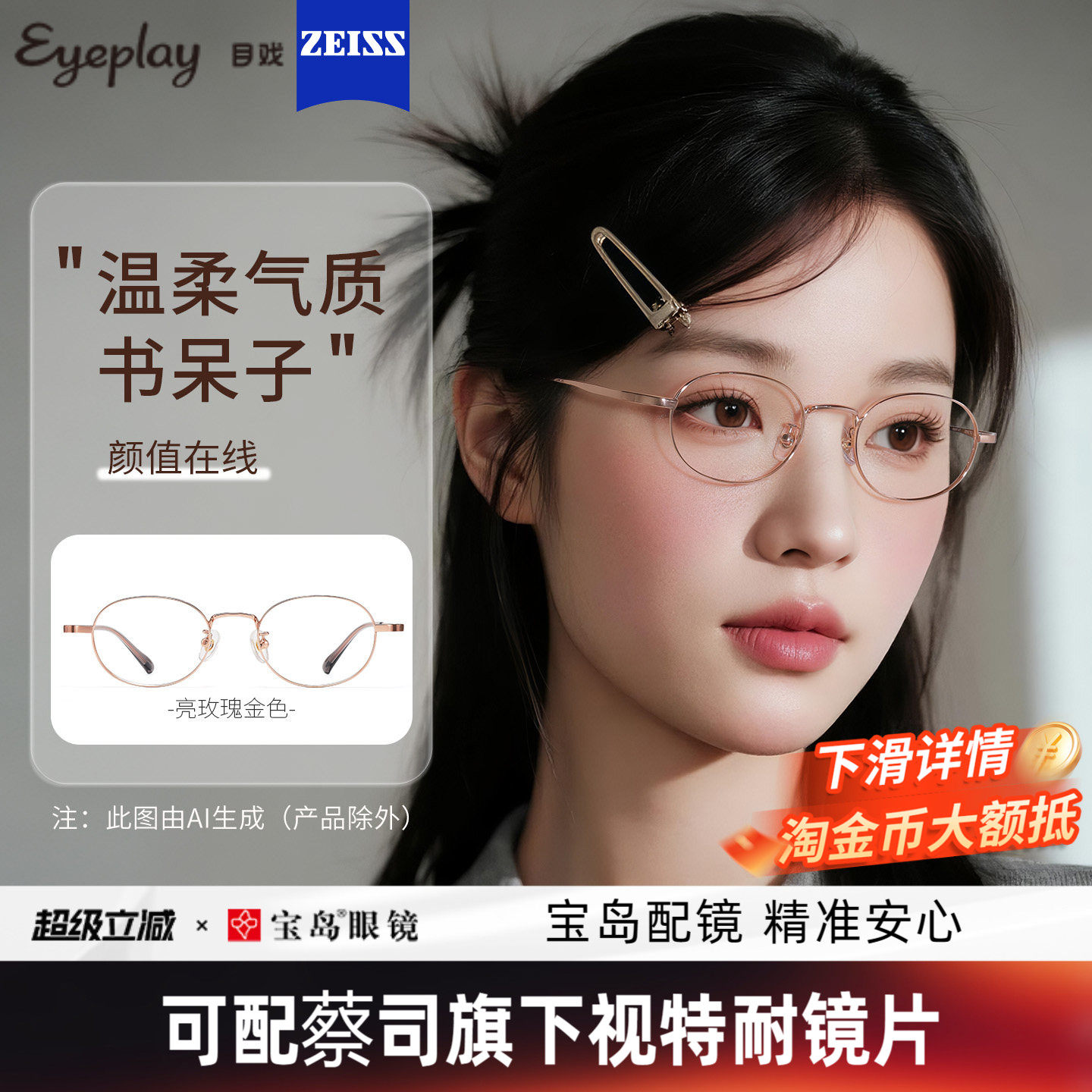 目戏近视眼镜女减龄小框镜架书呆子眼镜可选防蓝光可配度数21005G
