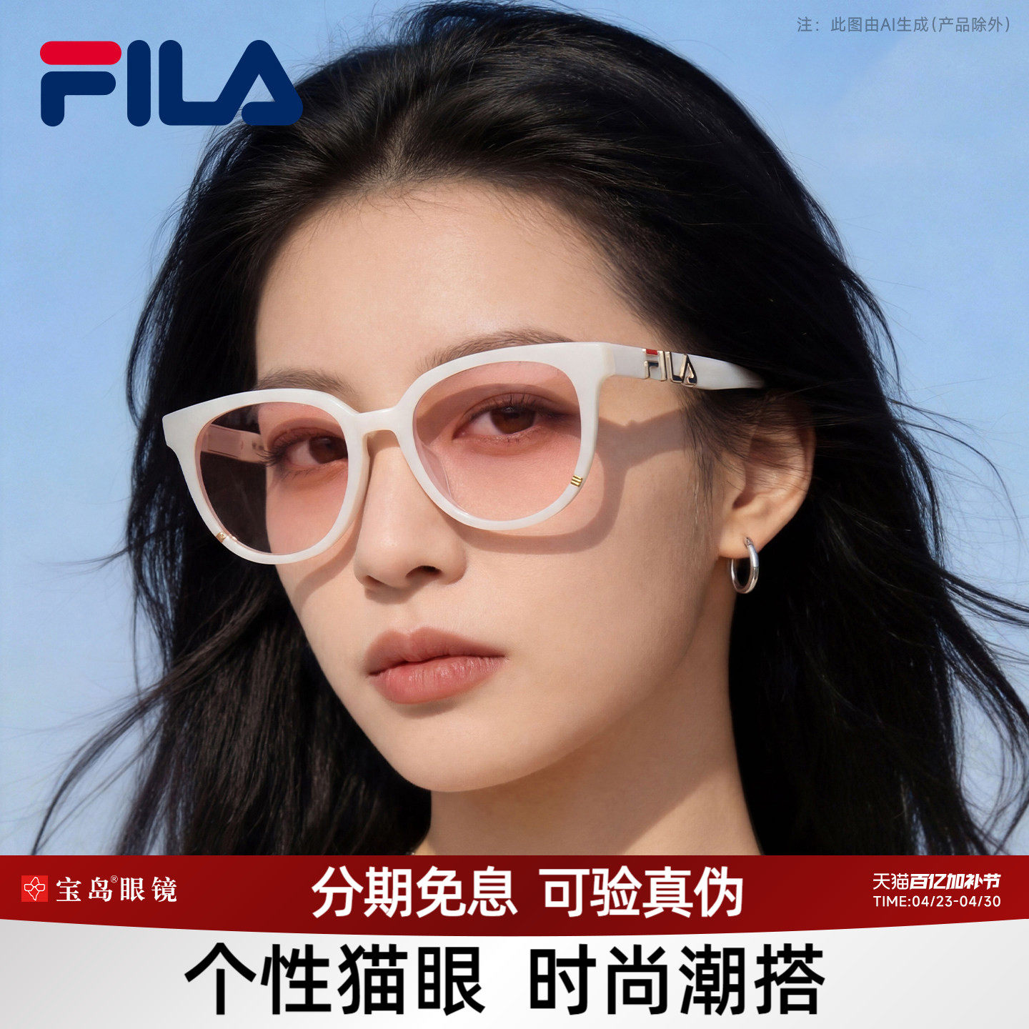 FILA斐乐太阳镜男女时尚猫眼潮户外防紫外线可配近视墨镜SFI916F