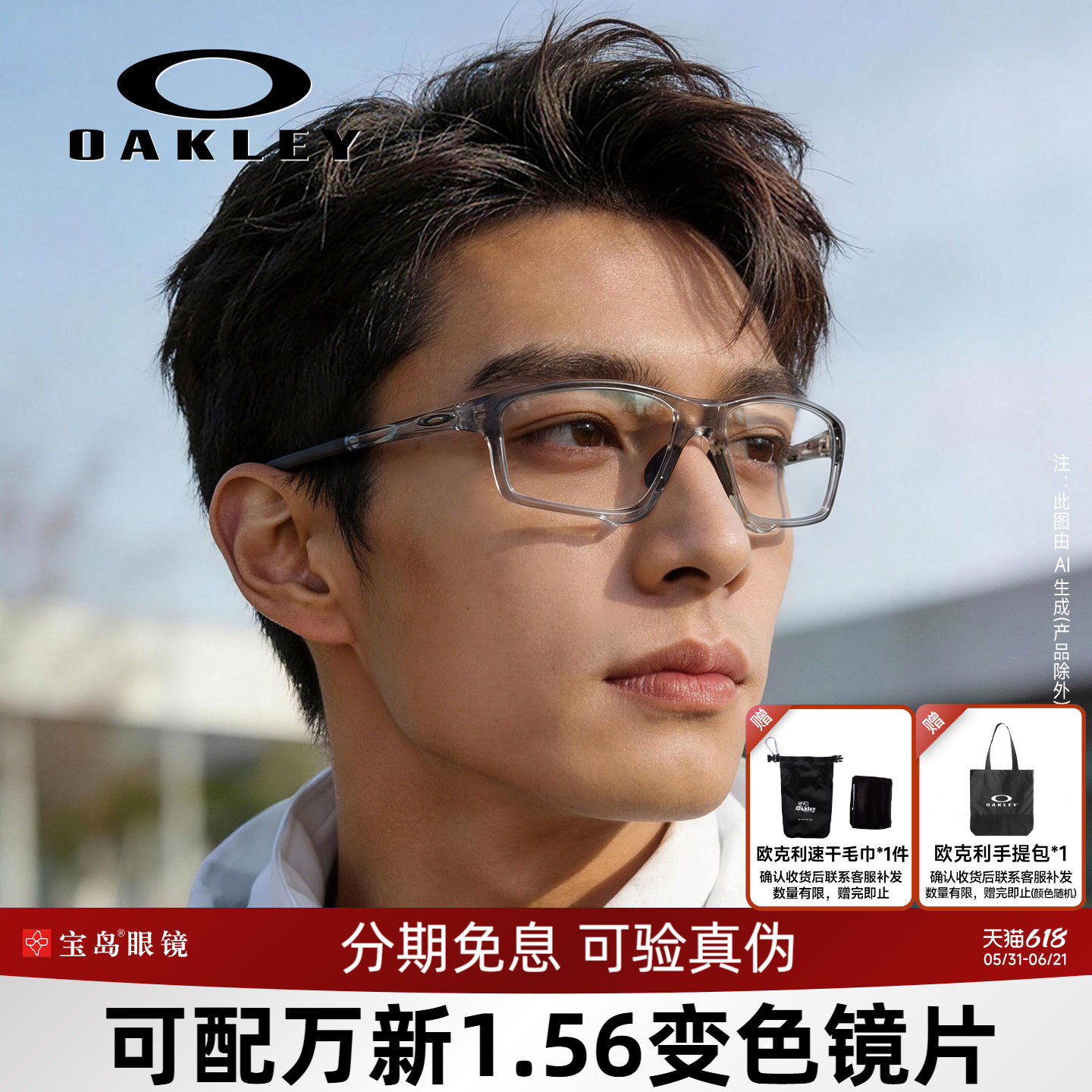 Oakley欧克利眼镜架运动跑步光学框可配带度数变色近视镜片8080