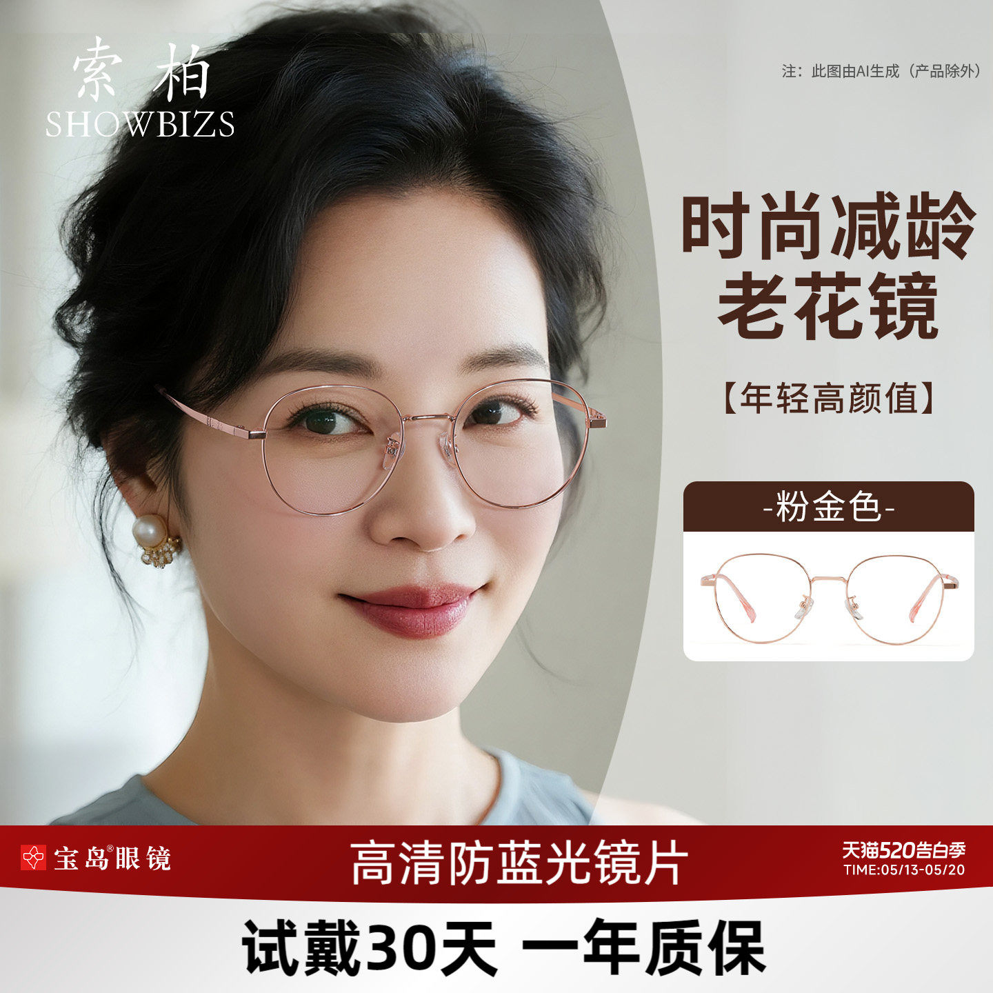 索柏老花眼镜女款品牌正品显年轻新款优雅老花镜女式防蓝光宝岛
