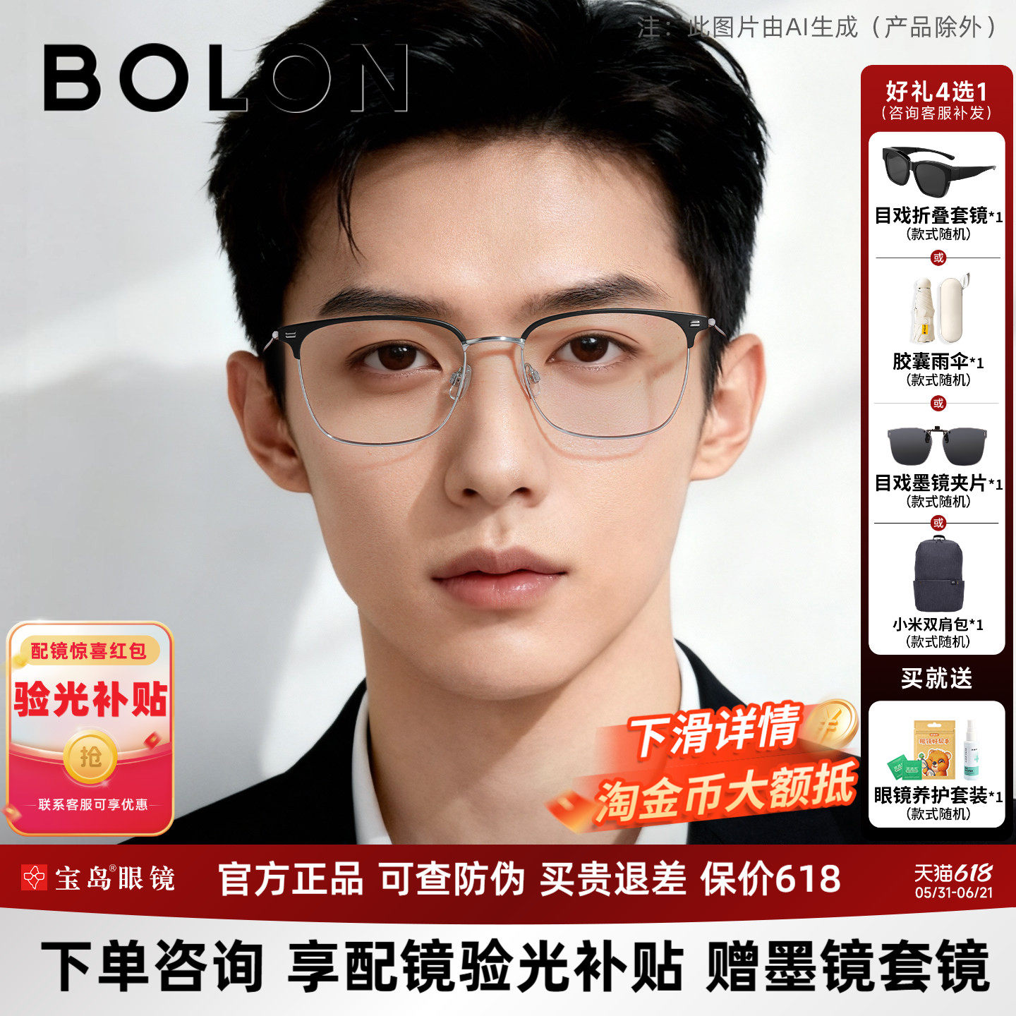 暴龙近视眼镜框休闲商务眉框男士钛合金光学镜架女可配蔡司BA7009