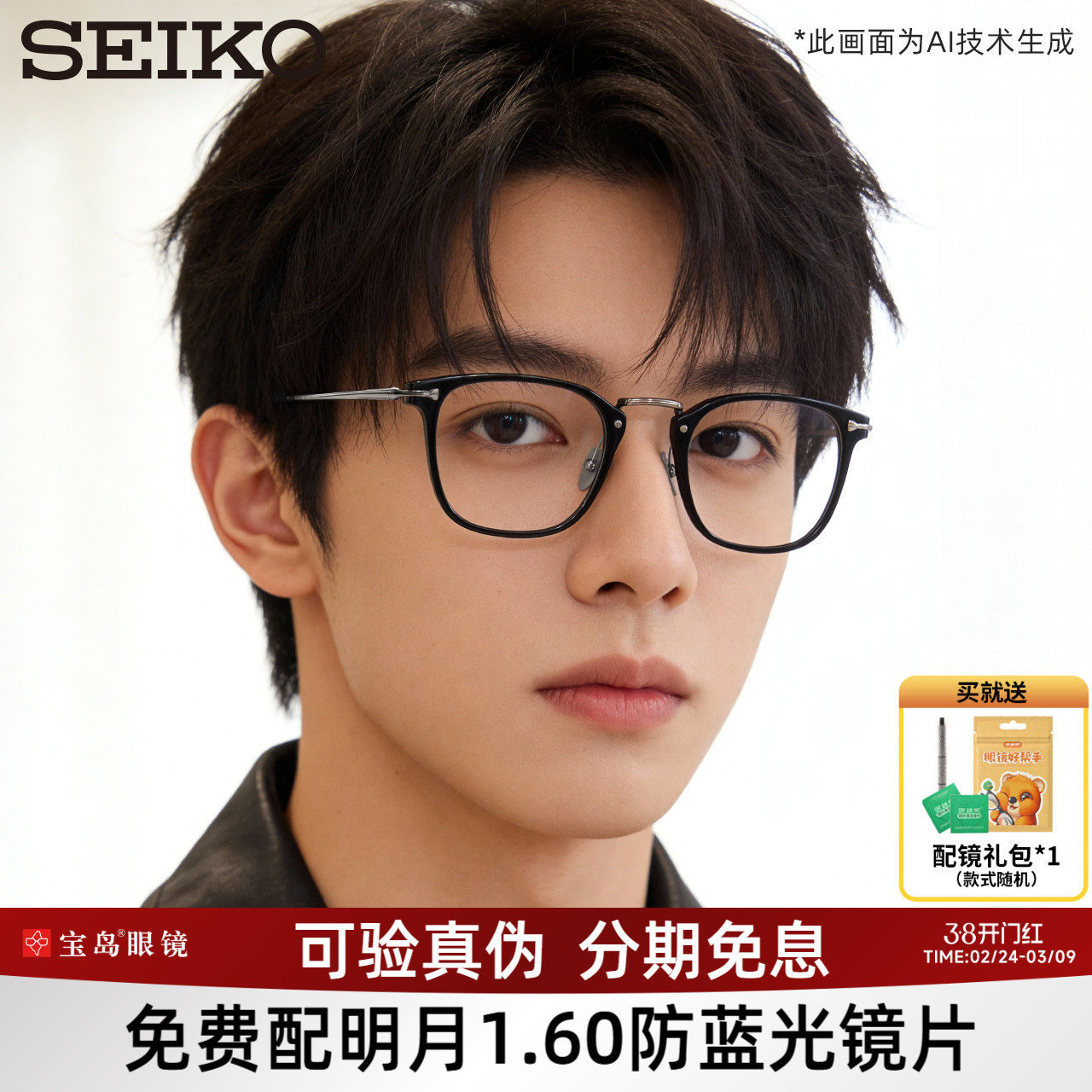 SEIKO精工眼镜架文艺复古商务眼镜框可配近视镜片宝岛DE51009