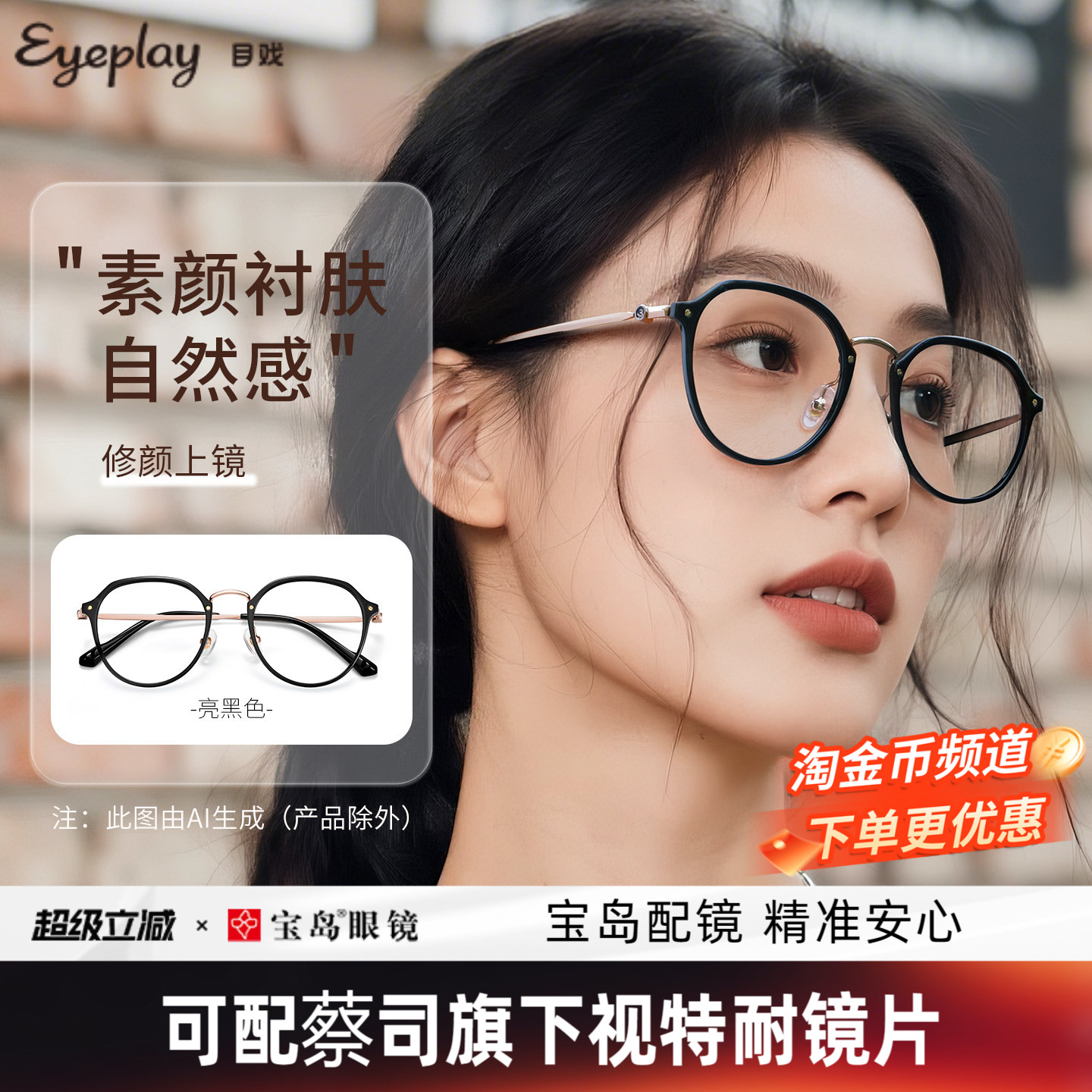 目戏秀气亮黑色显白素颜眼镜