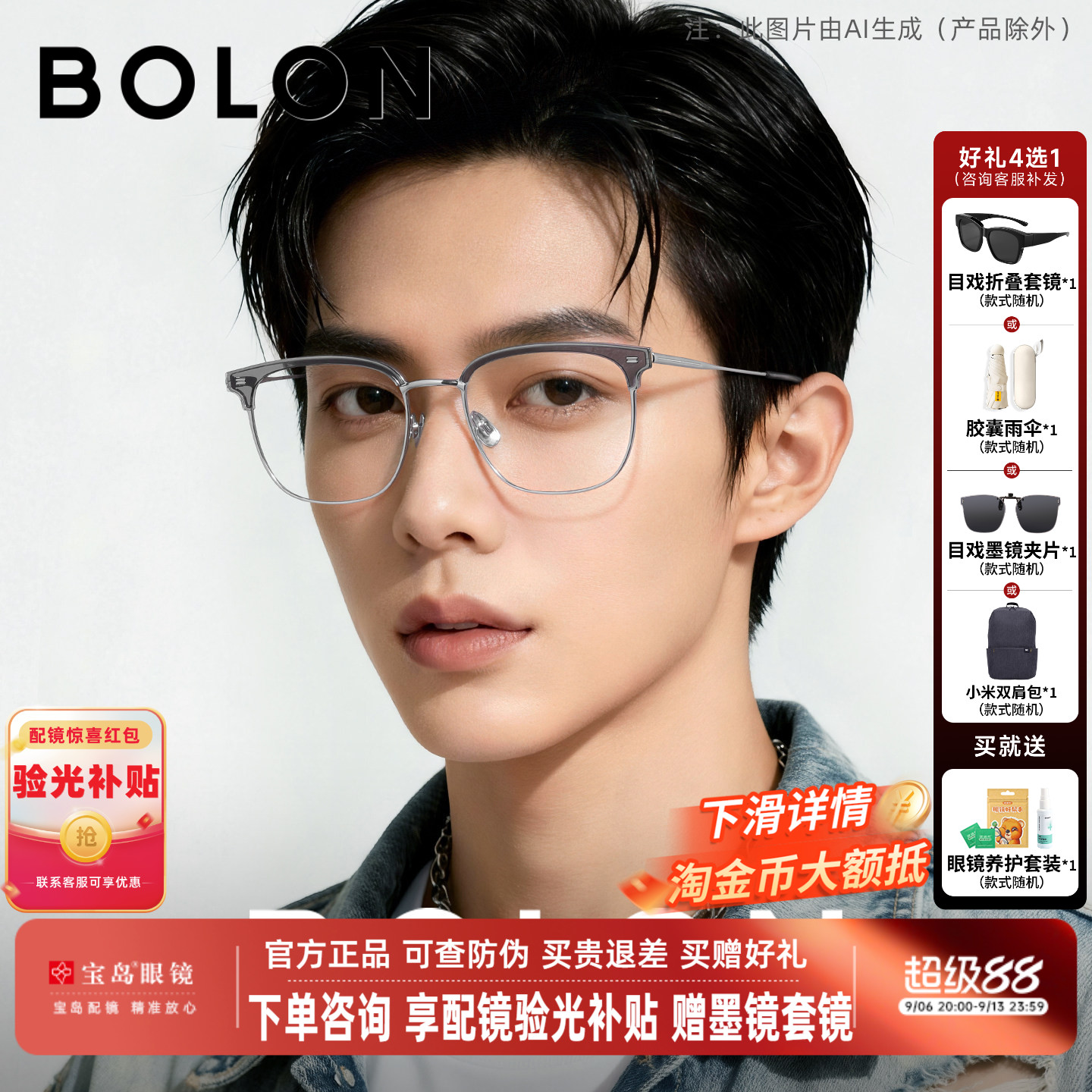 暴龙近视眼镜框休闲商务眉架男钛合金光学镜架可配度数女BT6026
