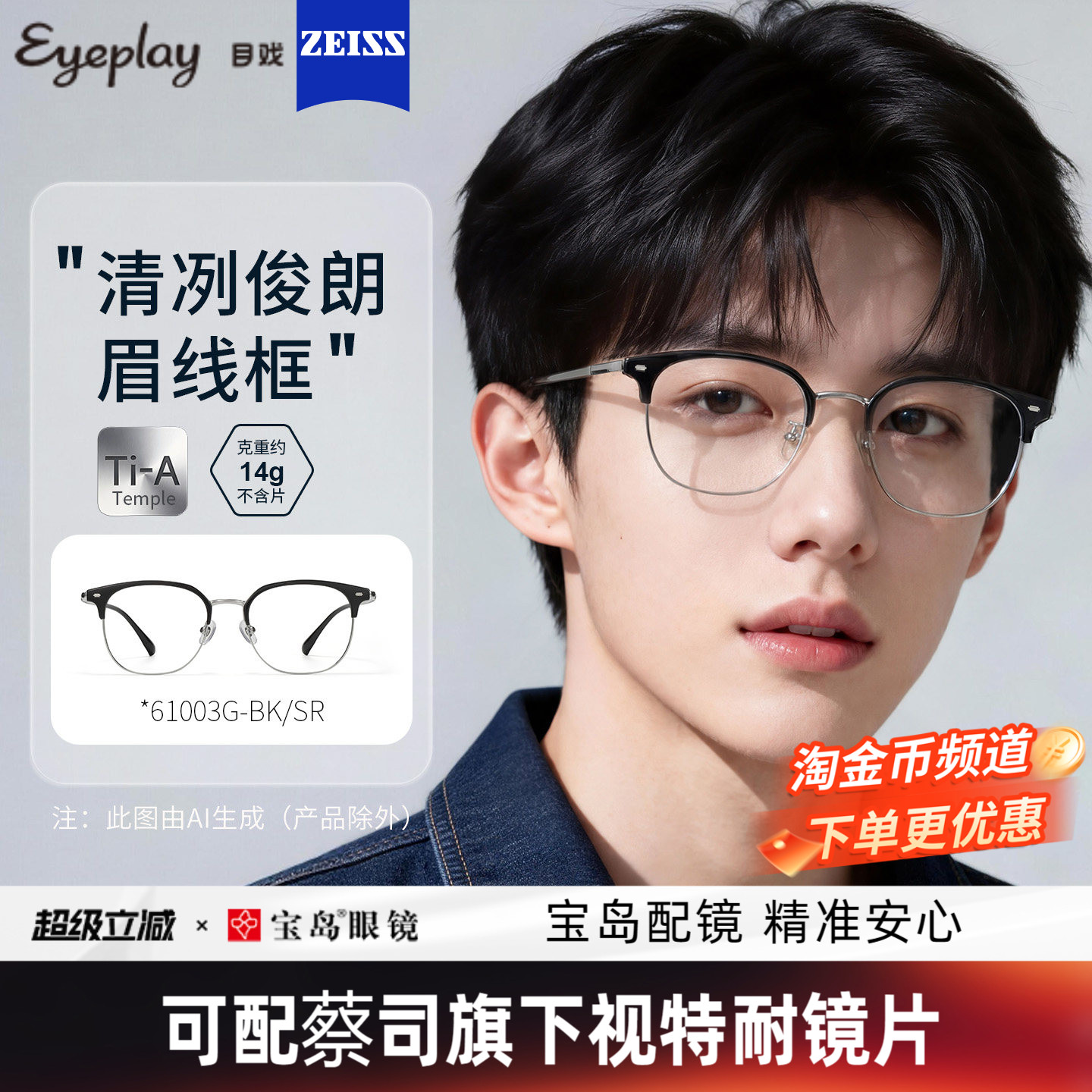 目戏眼镜男款近视专业网上可配蔡司度数镜片可选防蓝光镜架61003