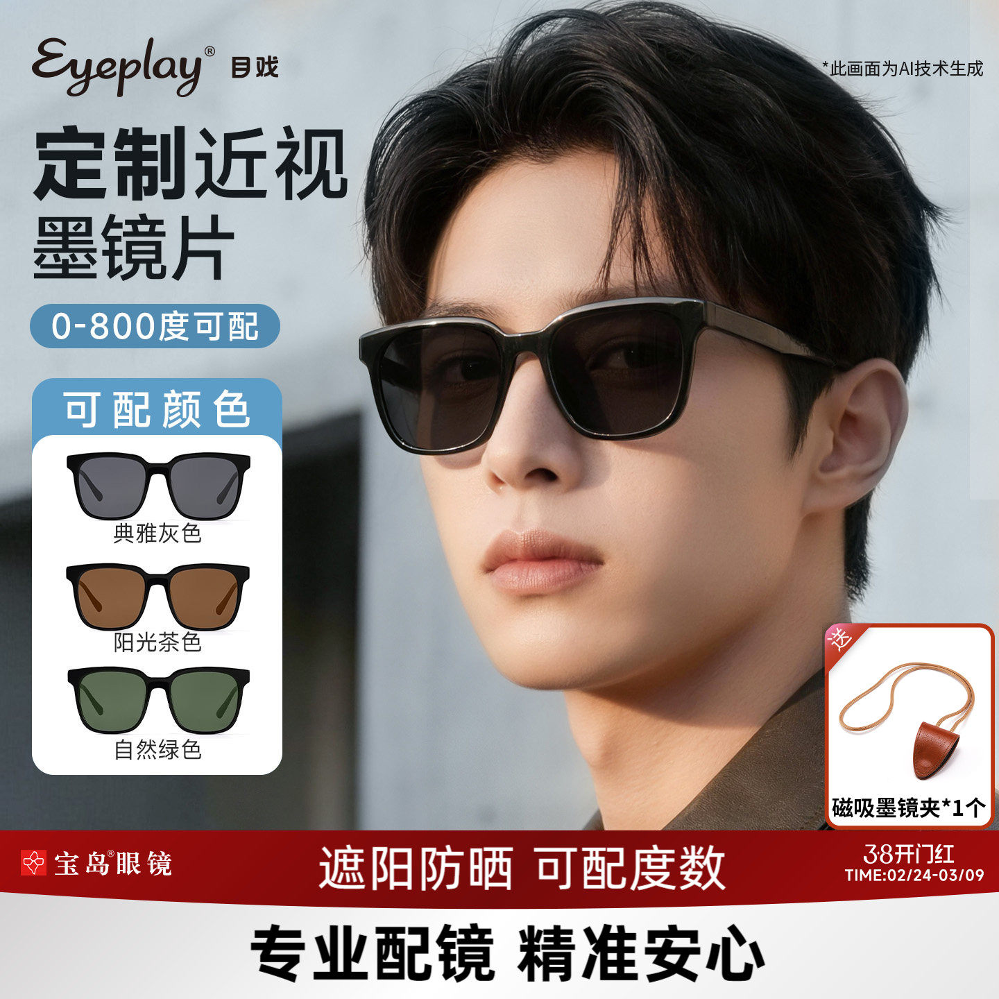 目戏太阳镜女款可选定制近视墨镜男防紫外线太阳眼镜可配度数宝岛