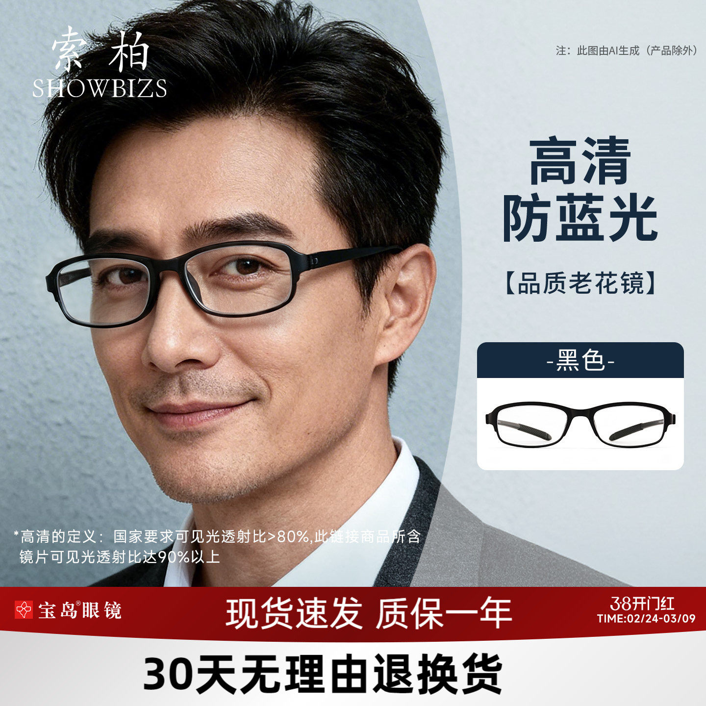 宝岛索柏老花镜男式品牌高清防蓝光老人老化超轻柔韧中老年眼镜女