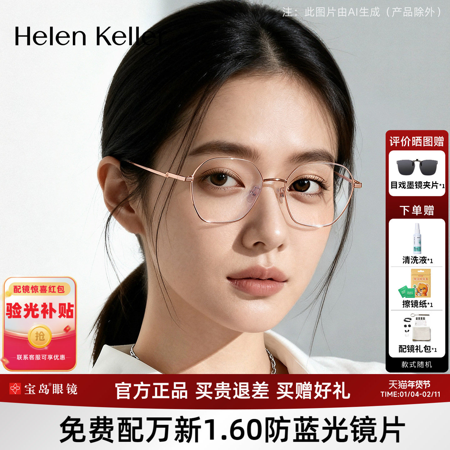 海伦凯勒近视眼镜框男镜架女韩版潮眼睛框金属架可配镜片H82026