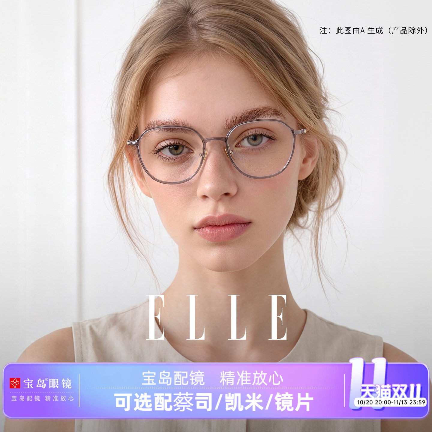 ELLE巴黎轻羽系列超轻8g方圆框眼镜女近视可配度数素颜眼镜架6023