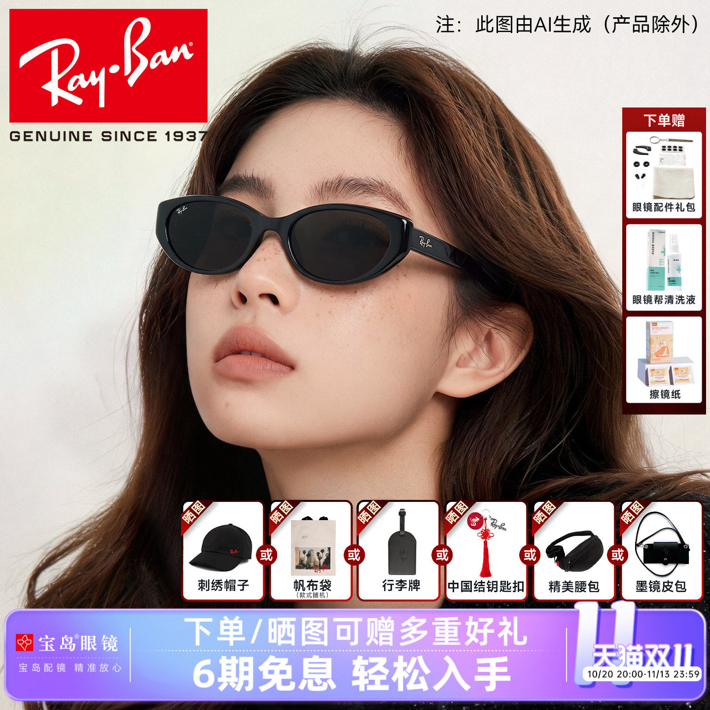 雷朋墨镜猫眼新品防紫外线时尚窄框男女款开车近视太阳镜0RB4457D