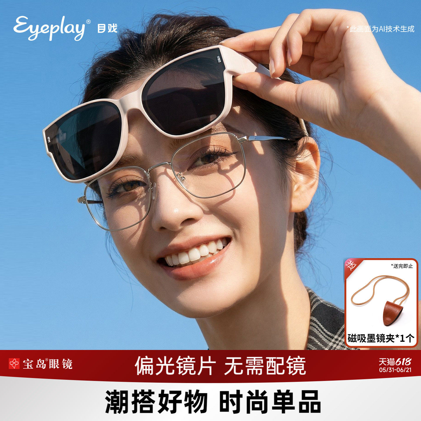 目戏套镜近视专用太阳镜白框墨镜女士偏光防紫外线男开车眼镜宝岛