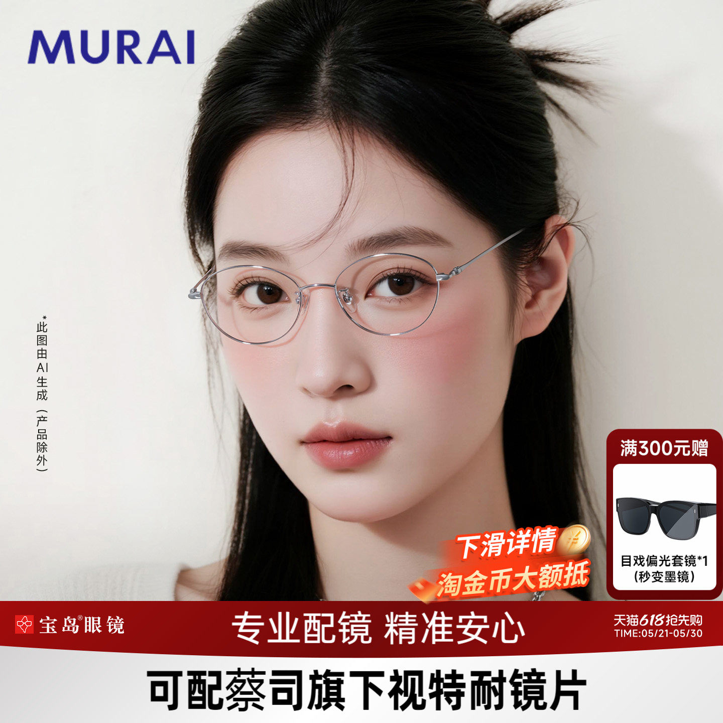 MURAI眼镜女款减龄书呆子眼镜架高智感钛合金腿镜框女士可配近视