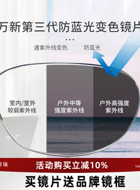 宝岛万新睿思可选变色防蓝光镜片太阳镜片1.67高度数定制近视镜片