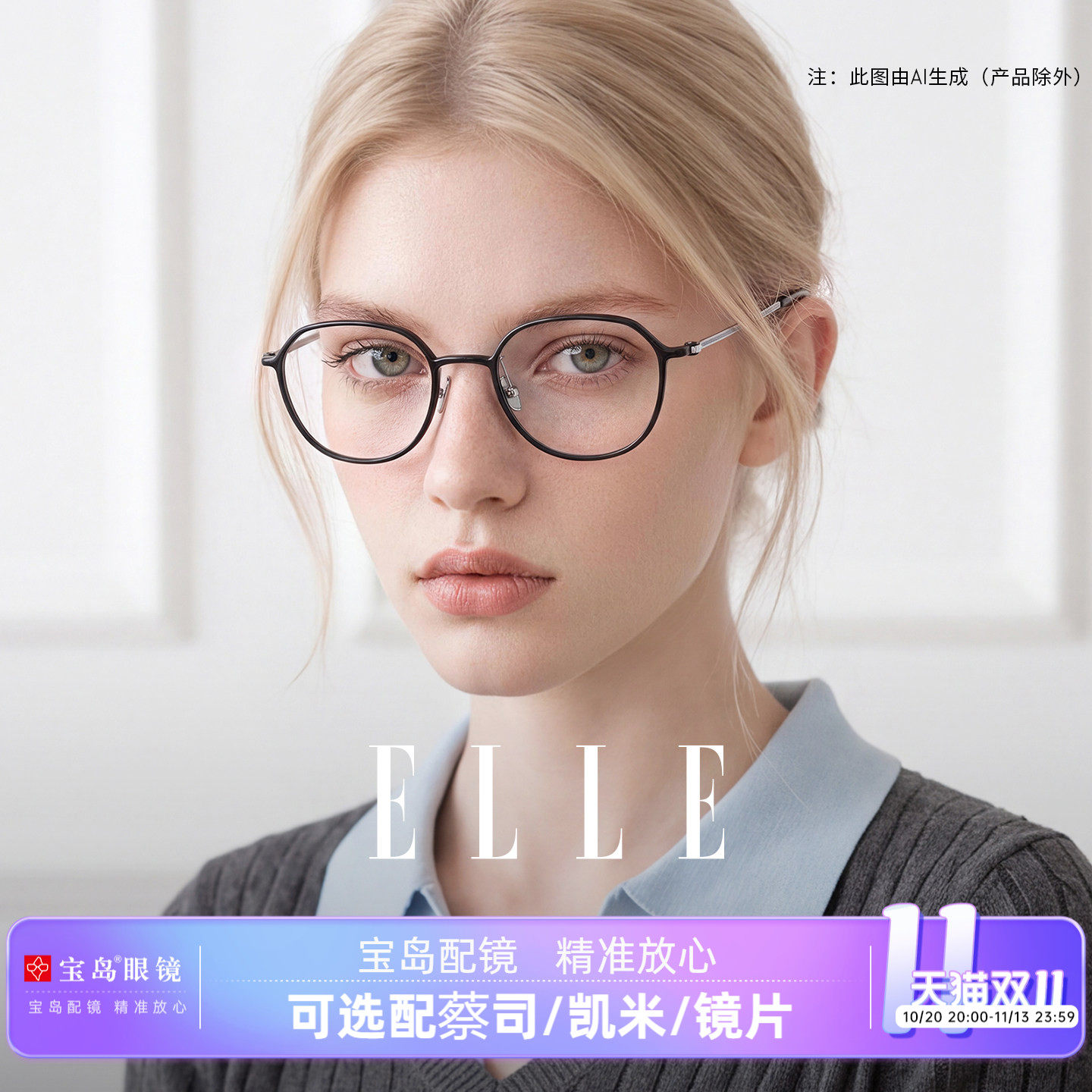 ELLE巴黎轻羽系列超轻8g素颜黑框眼镜女近视可配度数眼镜架男6023