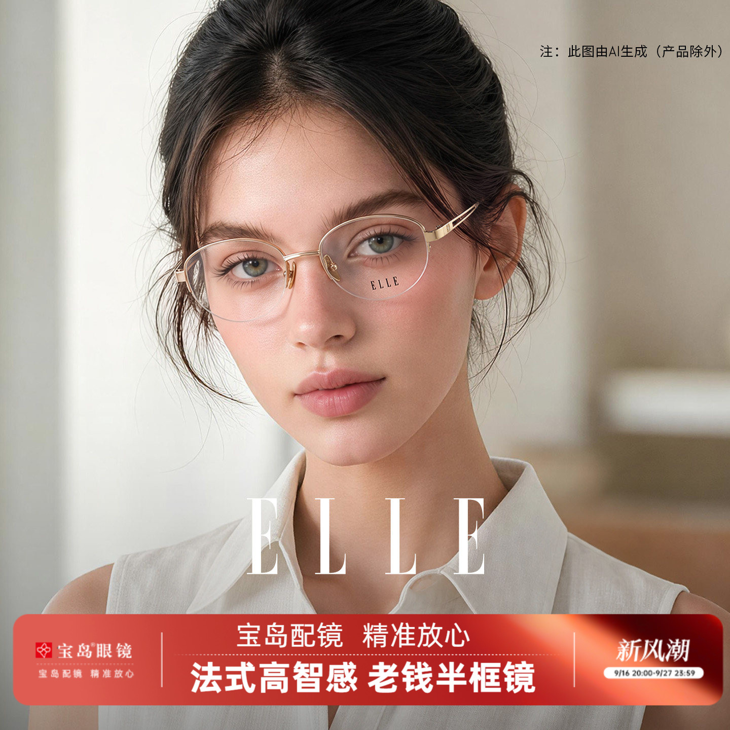 ELLE老钱风高智金属半框眼镜女可配防蓝光度数近视眼镜框架女7021