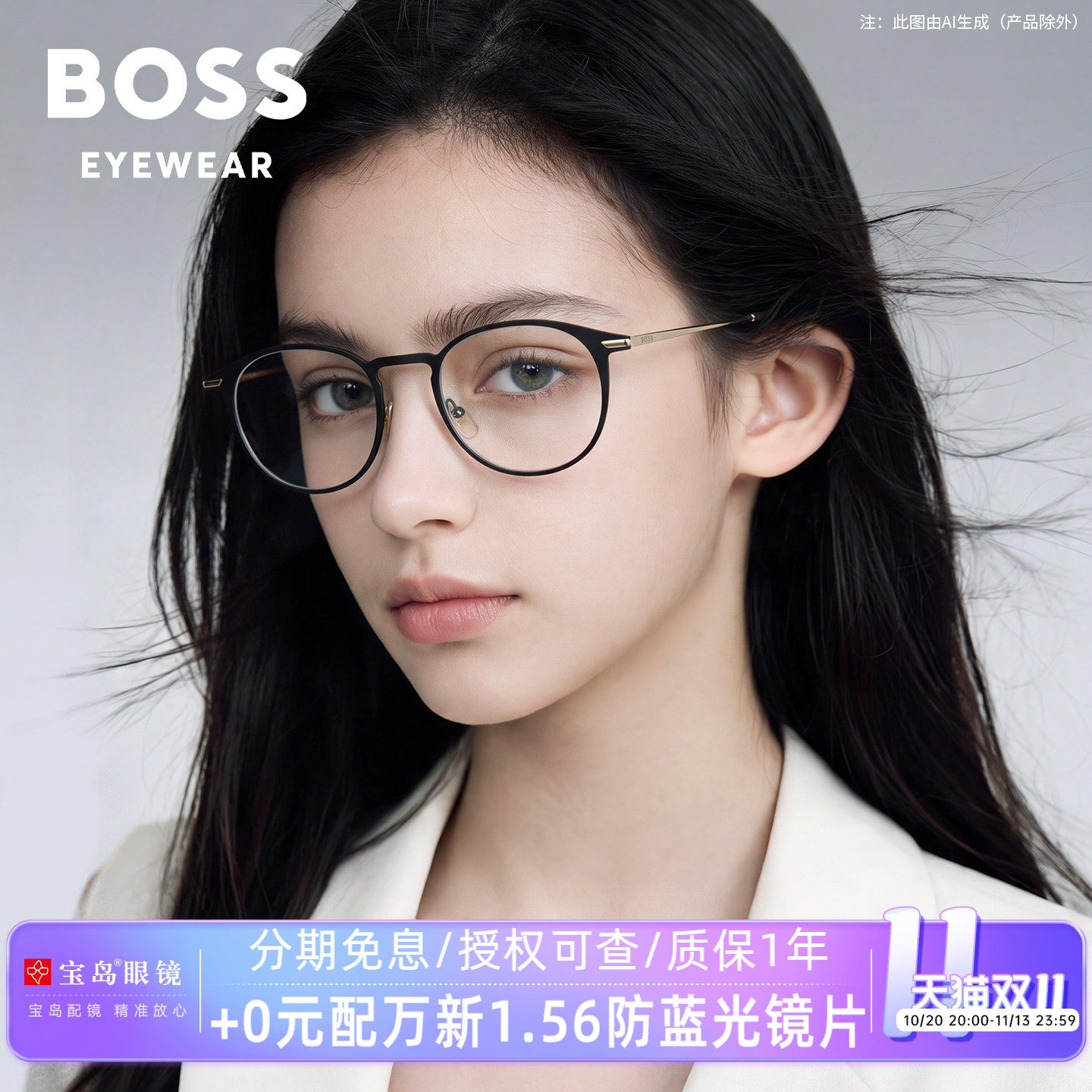 BOSS眼镜架女钛合金小脸圆框复古轻眼镜架框可配近视镜片宝岛1252