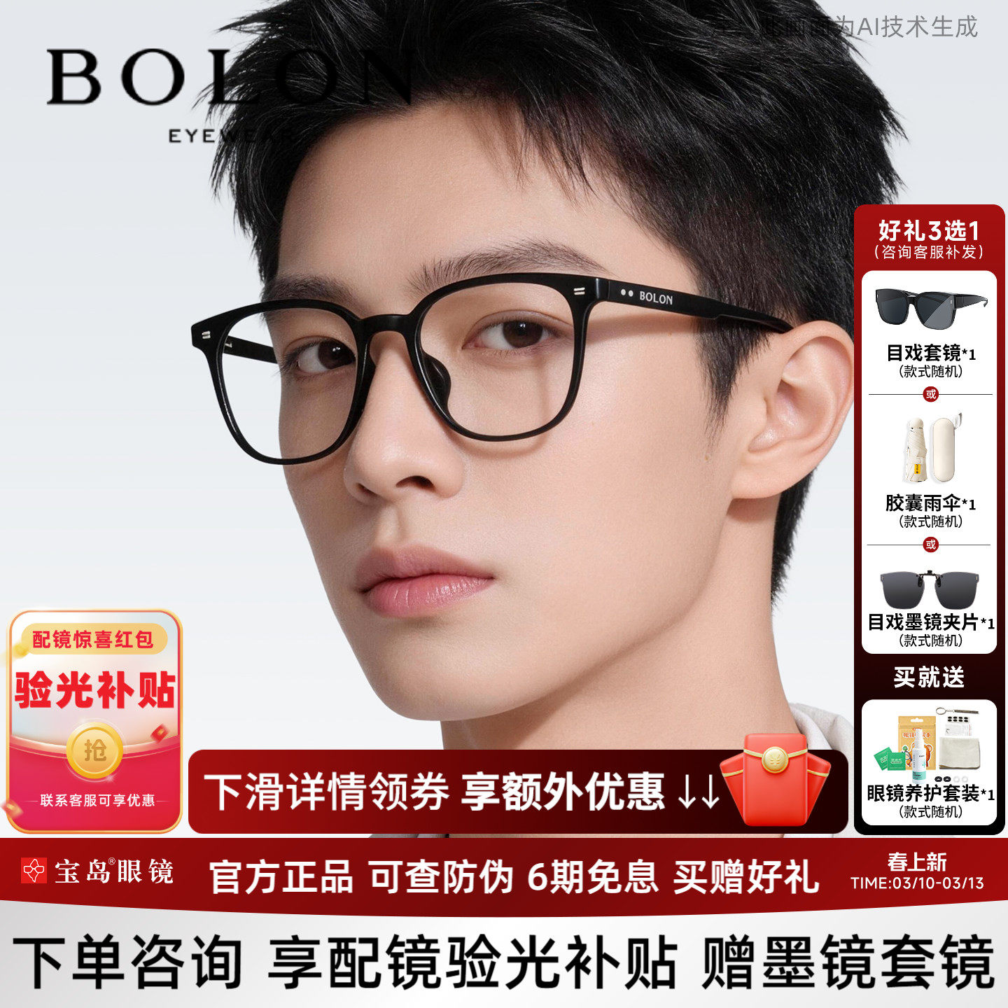 暴龙近视眼镜框方框男轻黑框可配蔡司镜片大框镜架女BJ5176/5185