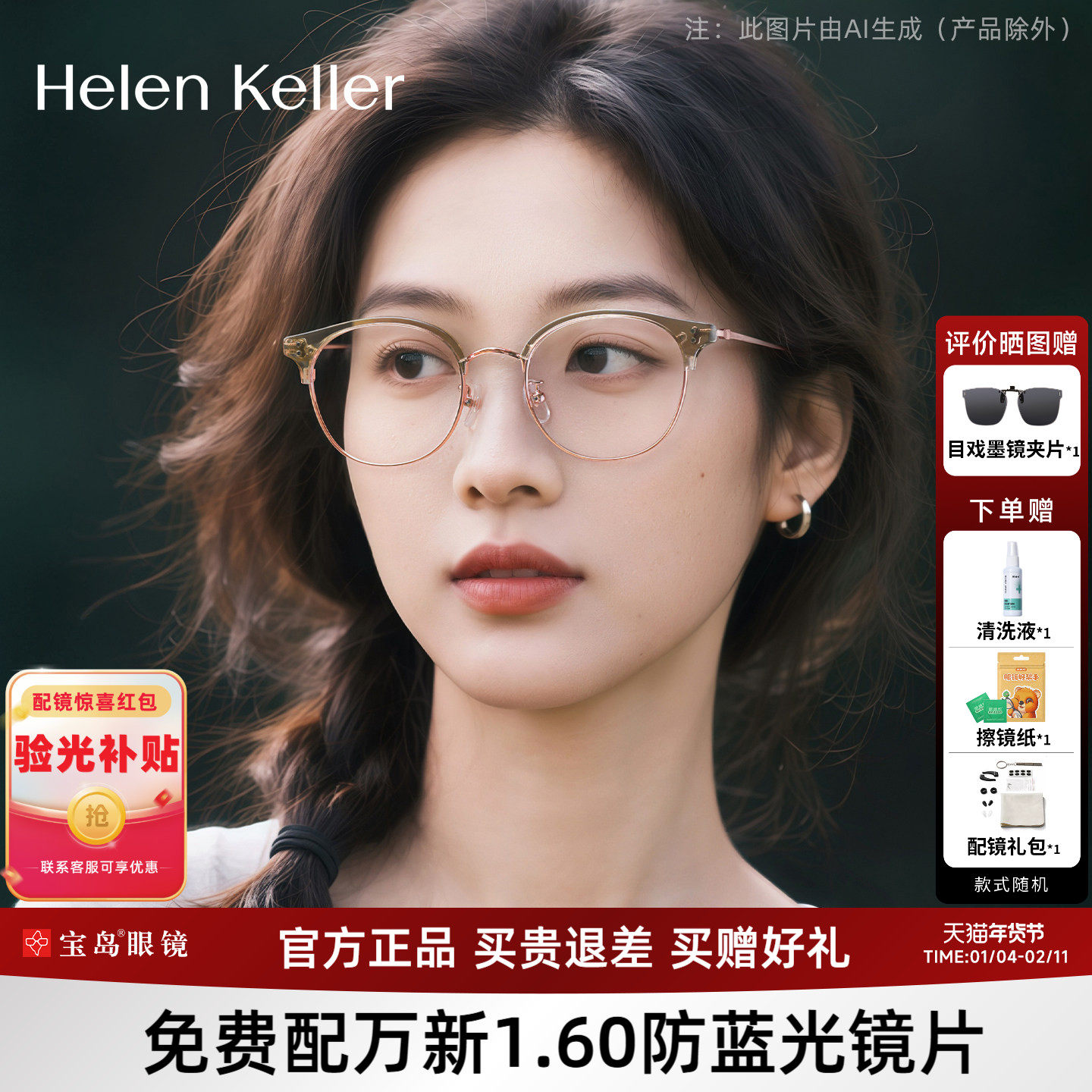 海伦凯勒冷茶色眉框眼镜百搭可配蔡司镜片近视度数眼镜架女H9217