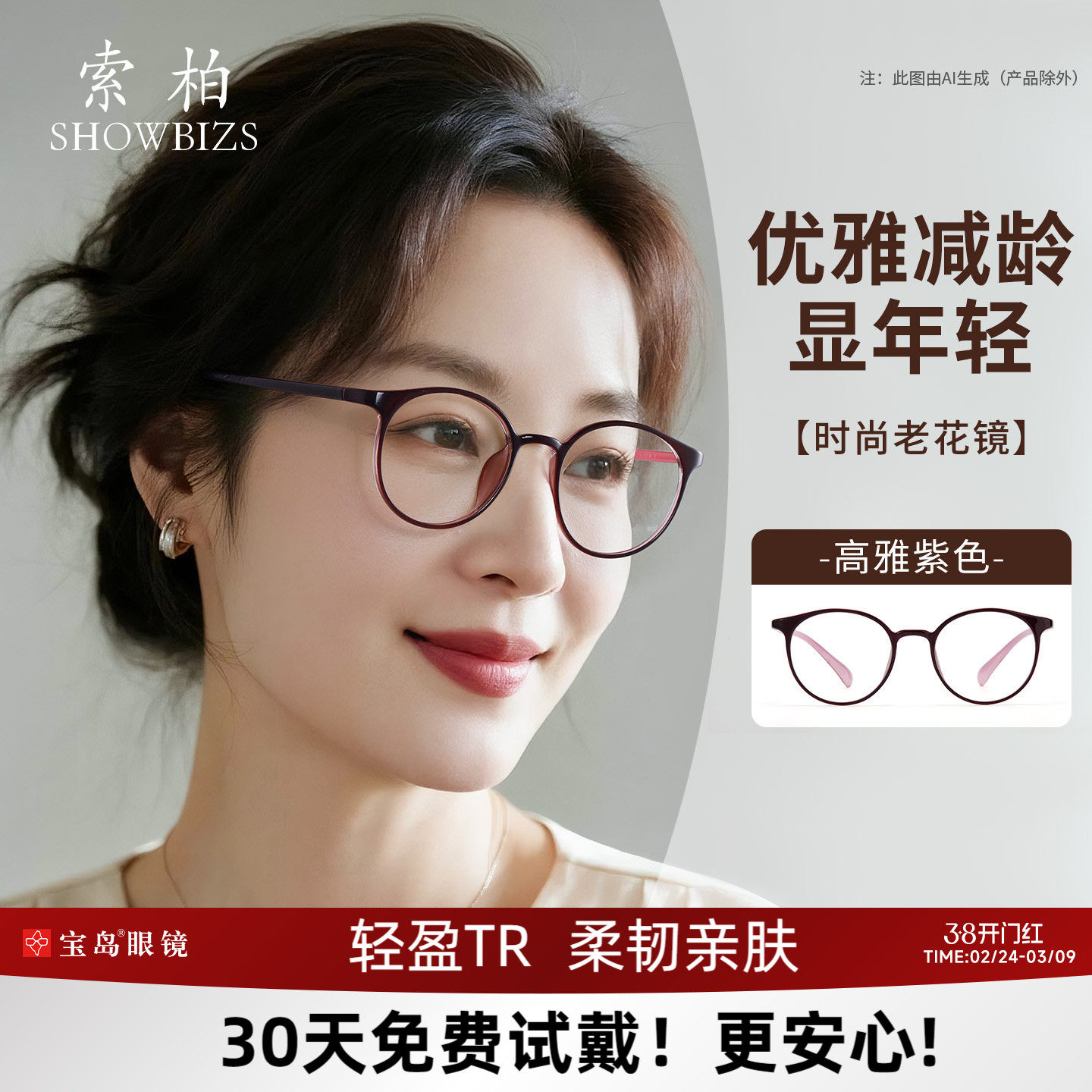 索柏老花眼镜女防蓝光高清时尚舒适高档正品老花镜品牌官方旗舰店