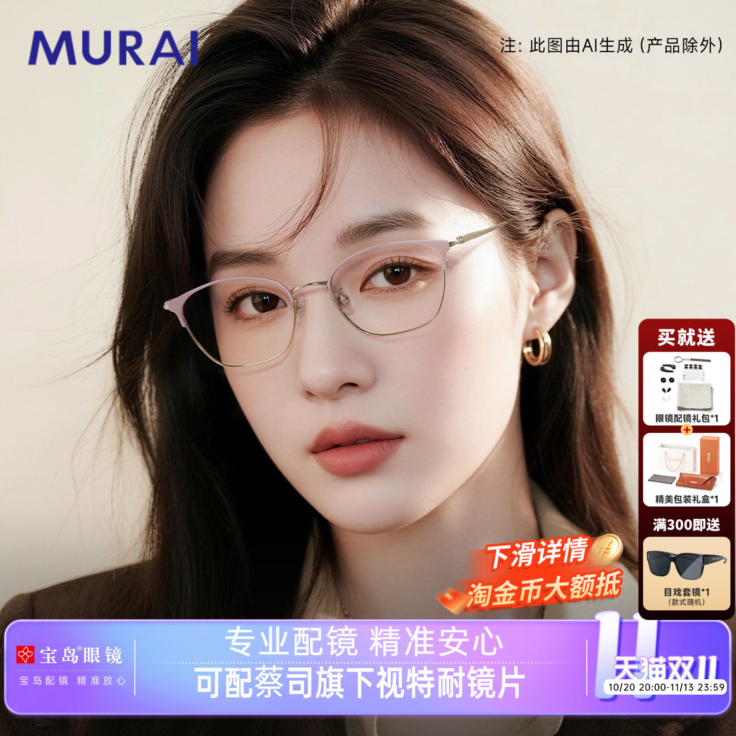 MURAI近视眼镜女时尚复古高级感钛合金腿镜框眼镜女可配度数近视